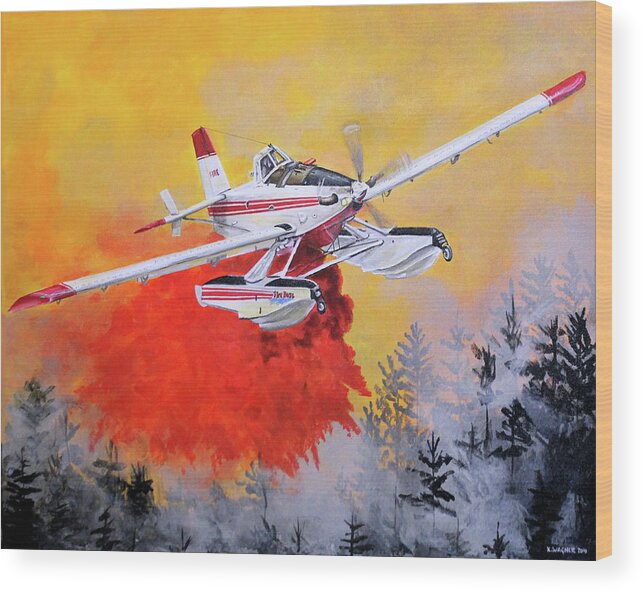 Air Tractor Wood Print featuring the painting Air Tractor 802 Fire Boss by Karl Wagner
