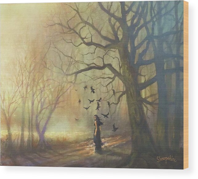 Solitary Figure Wood Print featuring the painting A New Day by Tom Shropshire