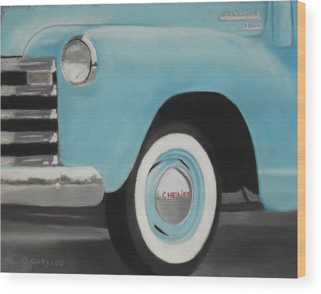 Chevy Wood Print featuring the pastel Chevy Truck 3100 by Carol Corliss