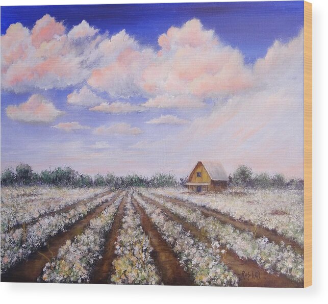 Cotton Wood Print featuring the painting Cotton Field by Roseanne Schellenberger
