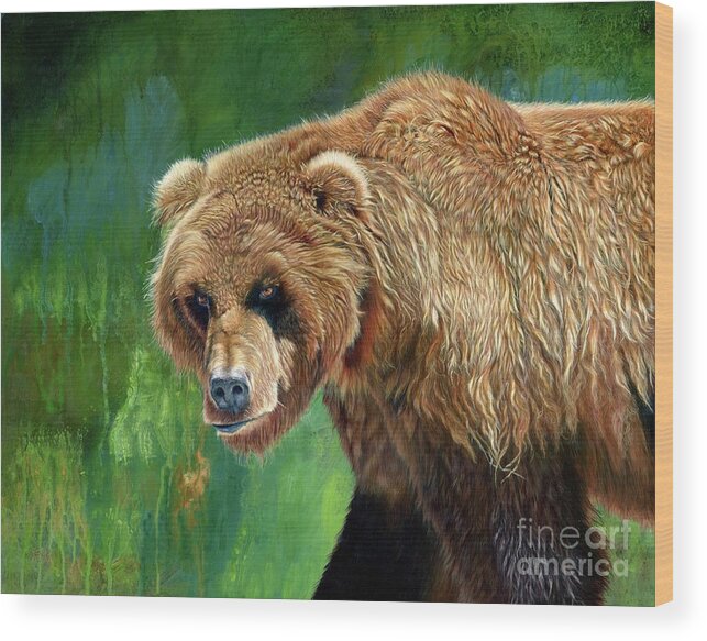 Grizzly Bear Wood Print featuring the painting Face to Face by Rosellen Westerhoff