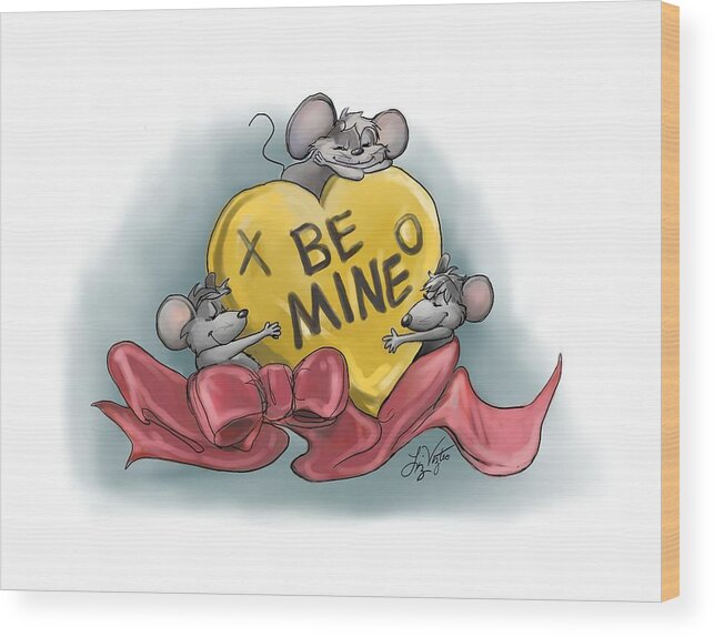 Liz Viztes Wood Print featuring the digital art Mic, Mac and Moe's Happy Valentine's Day by Liz Viztes