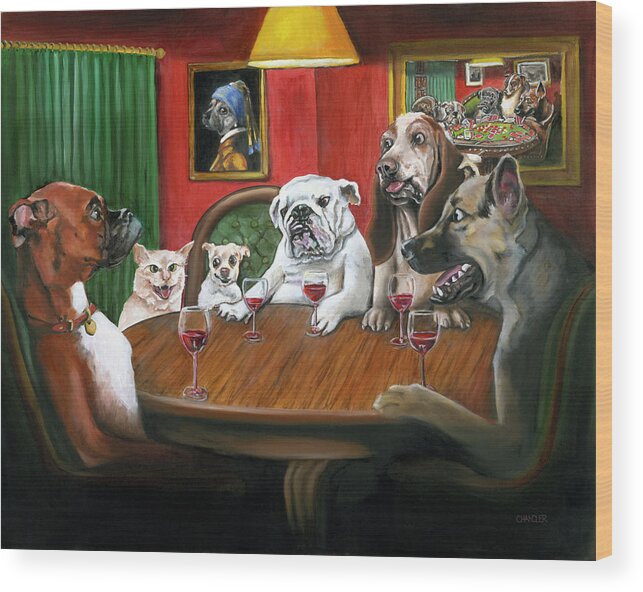 Dogs Playing Poker Wood Print featuring the painting Red is For Big Dogs by Gail Chandler