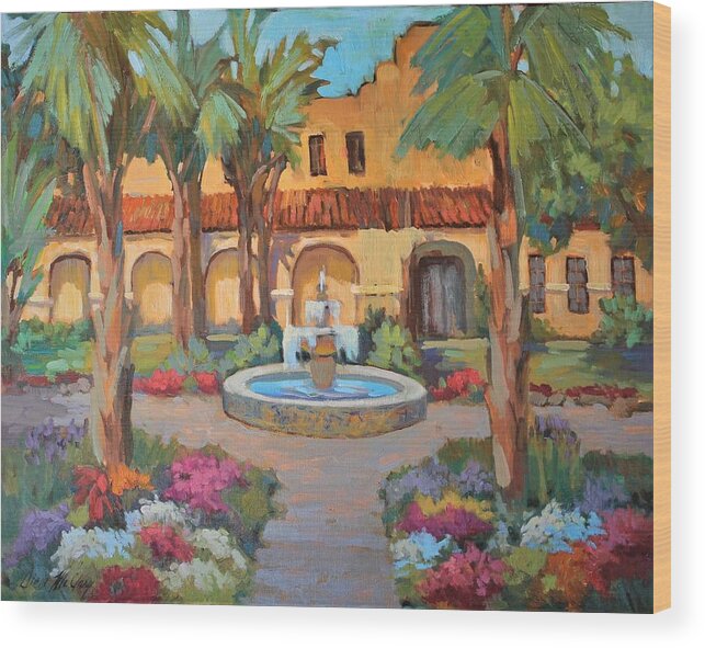 Santa Fe Wood Print featuring the painting Ventura Mission #1 by Diane McClary