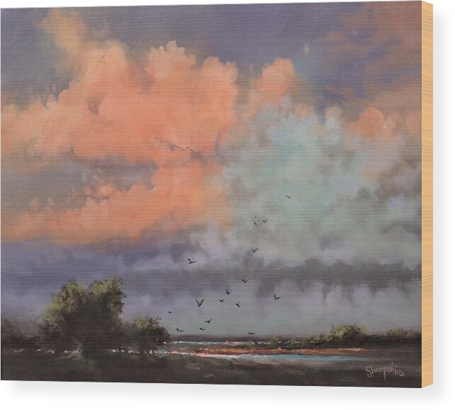 Clouds Wood Print featuring the painting Cotton Candy Clouds by Tom Shropshire