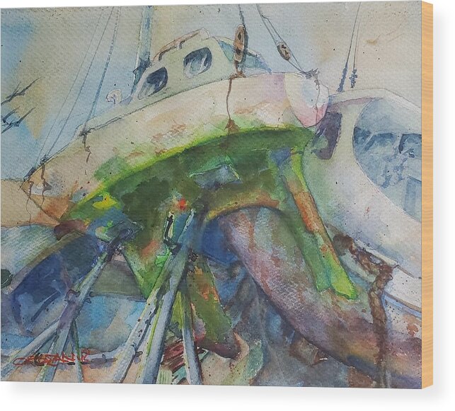 Colorful Wood Print featuring the painting David's Boat by Jackson Ordean