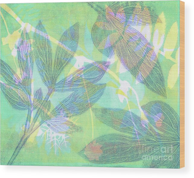 Plant Print Wood Print featuring the mixed media Green and Purple Plant by Kristine Anderson