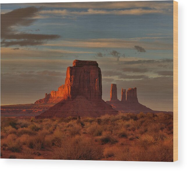 Sunset Wood Print featuring the photograph Monument Valley Sunset by Stephen Vecchiotti