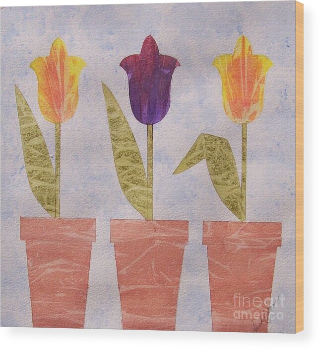 Flowers Wood Print featuring the painting Three Cheers For Spring by Jackie Mueller-Jones