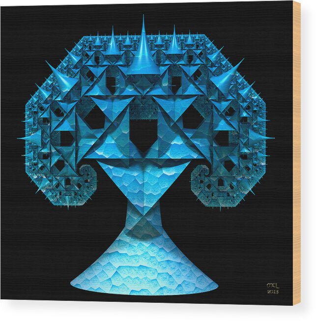 Abstract Wood Print featuring the digital art Caribbean Blue Pythagoras Tree Fractal by Manny Lorenzo