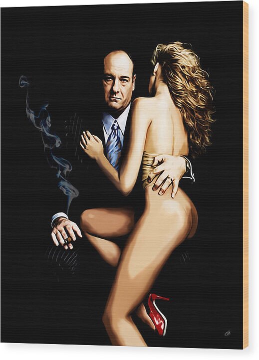 Sopranos Wood Print featuring the painting BadaBing by Laurence Adamson