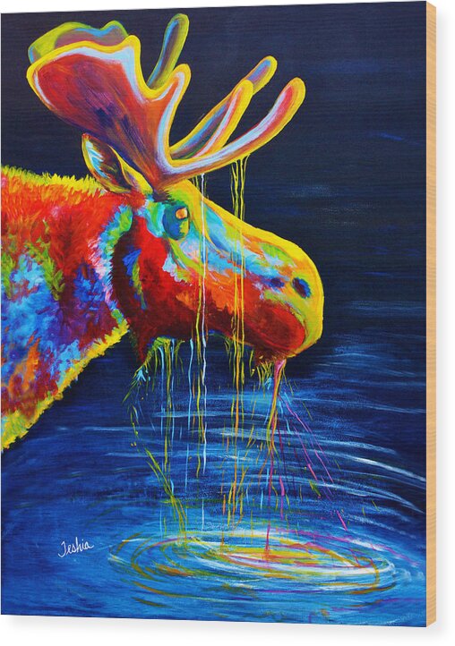 Moose Wood Print featuring the painting Moose Drool by Teshia Art
