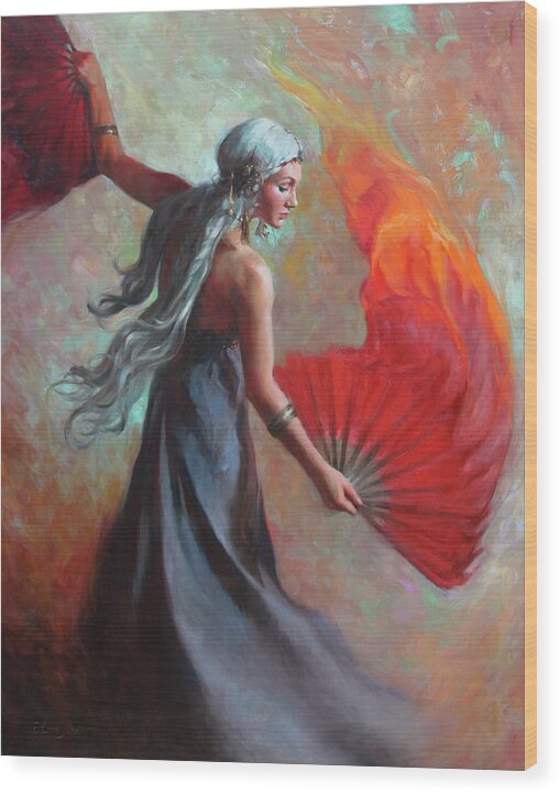 Dancer Wood Print featuring the painting Fire Dance by Anna Rose Bain