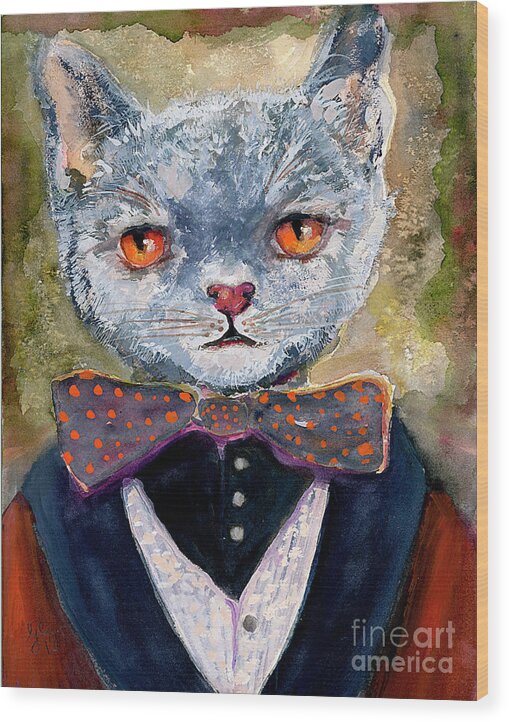 Cats Wood Print featuring the painting Cat Portrait Einstein by Ginette Callaway