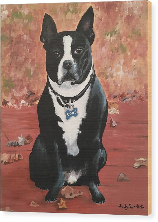 Dog Wood Print featuring the painting Cody by Judy Swerlick