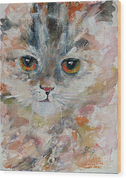 Cats Wood Print featuring the painting Kitten Portrait by Ginette Callaway