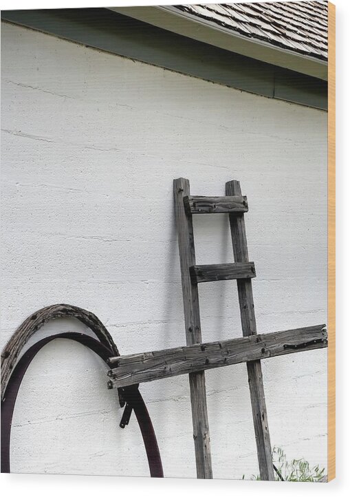 Fielding Wood Print featuring the photograph Wagon Wheel And Ladder by Jerry Sodorff