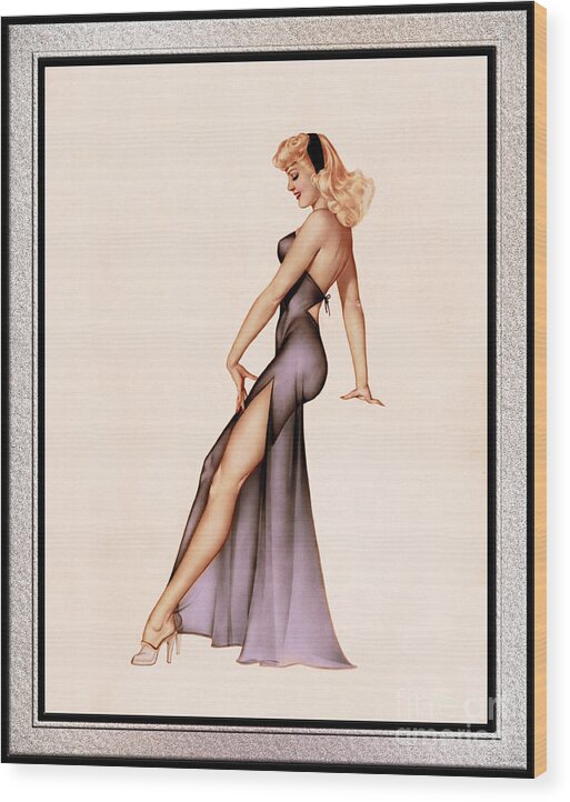 Varga Girl In Black Negligee Wood Print featuring the painting Esquire Calendar Girl 1946 by Alberto Vargas Pin-up Wall Art Decor by Rolando Burbon