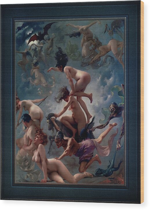 Witches Going To Their Sabbath Wood Print featuring the painting Witches Going To Their Sabbath by Luis Ricardo Falero Old Masters Classical Art Reproduction by Rolando Burbon