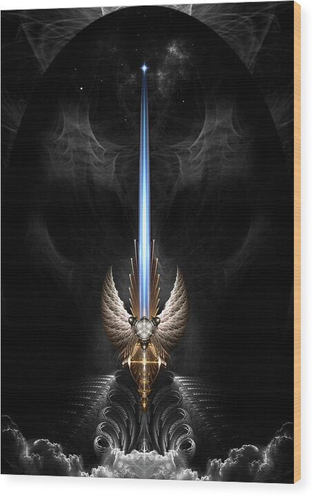 Sword Wood Print featuring the digital art Angel Wing Sword Of Arkledious DGS Fractal Art by Rolando Burbon