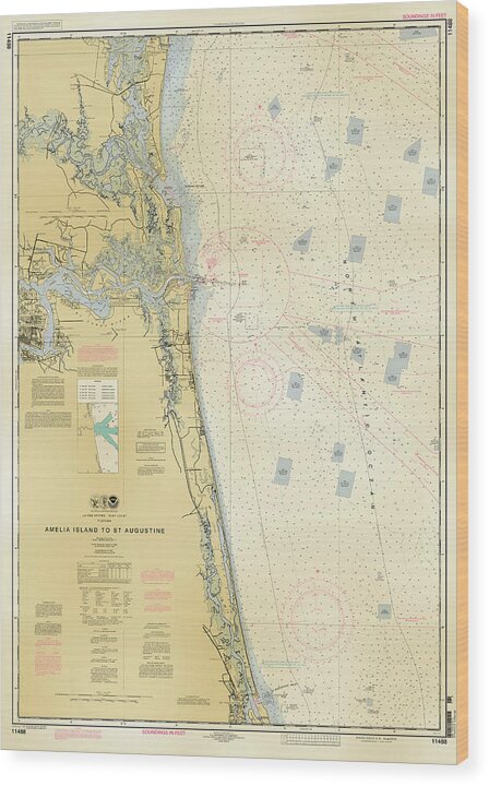 Nautical Wood Print featuring the digital art Nautical Soundings Map-Antiqued by Arthur Fix