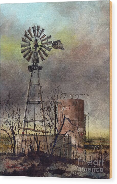 Windmill Wood Print featuring the painting Oil and Water by Tim Oliver