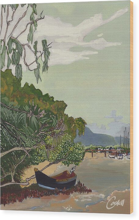 Noosa & Nearby Wood Print featuring the painting Peewee Punt - Noosa Riverside by Joan Cordell