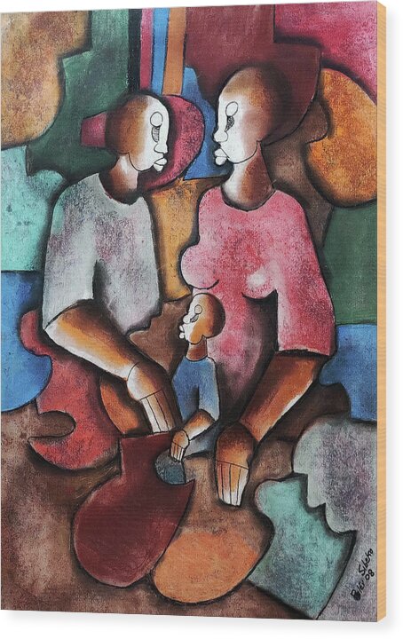 African Art Wood Print featuring the painting Circle of Love by Peter Sibeko 1940-2013