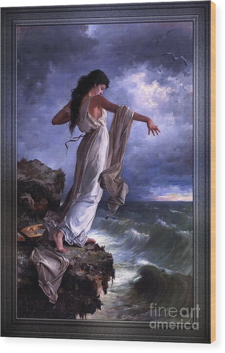 Ocean Waves Wood Print featuring the painting Death of Sappho by Miguel Carbonell Selva by Rolando Burbon