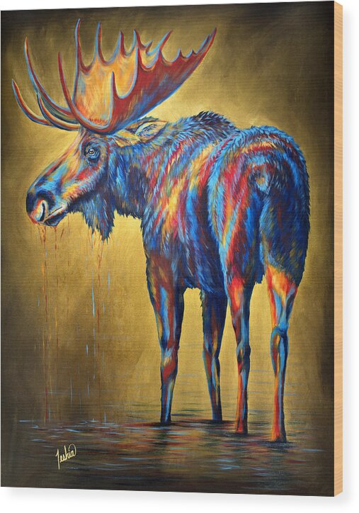 Moose Wood Print featuring the painting Regal Moose by Teshia Art