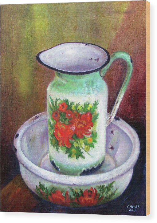 Jamaica Wood Print featuring the painting Vintage pitcher and wash bowl set by Ewan McAnuff