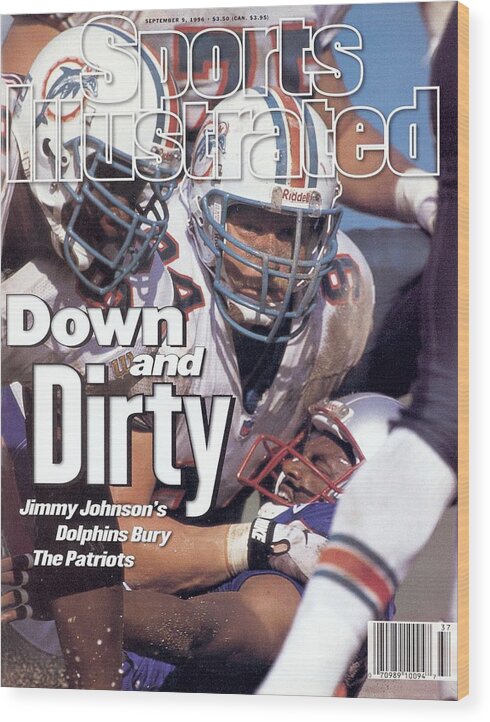 Magazine Cover Wood Print featuring the photograph Miami Dolphins Steve Emtman And Tim Bowens Sports Illustrated Cover by Sports Illustrated