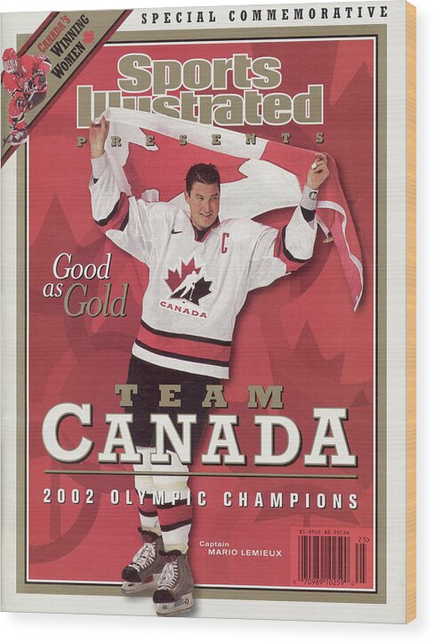 The Olympic Games Wood Print featuring the photograph Team Canada Mario Lemieux, 2002 Winter Olympic Champions Sports Illustrated Cover by Sports Illustrated