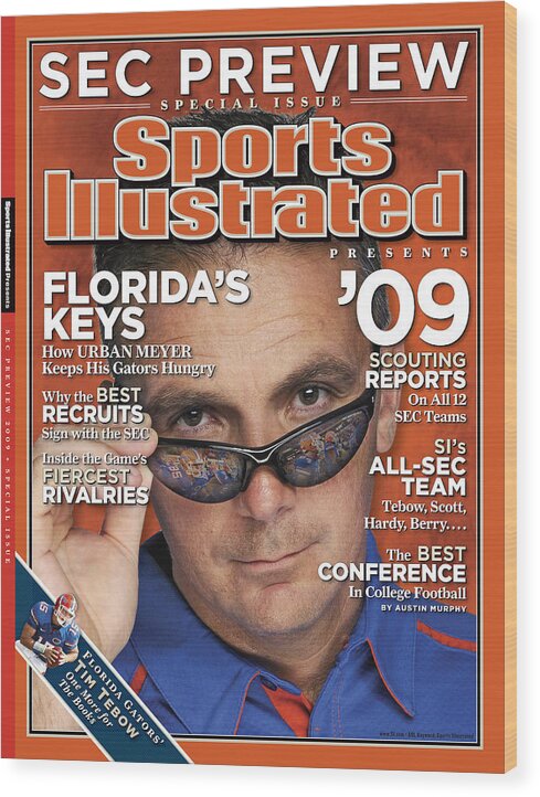 American Football Wood Print featuring the photograph University Of Florida Coach Urban Meyer, 2009 Sec Football Sports Illustrated Cover by Sports Illustrated