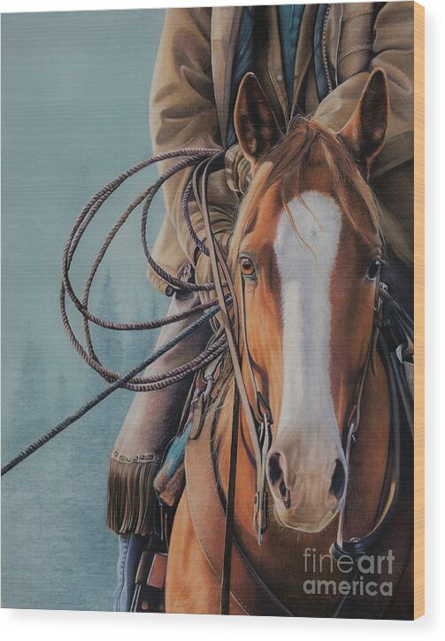 Ranch Horse Wood Print featuring the pastel A Cowboys Heart by Joni Beinborn