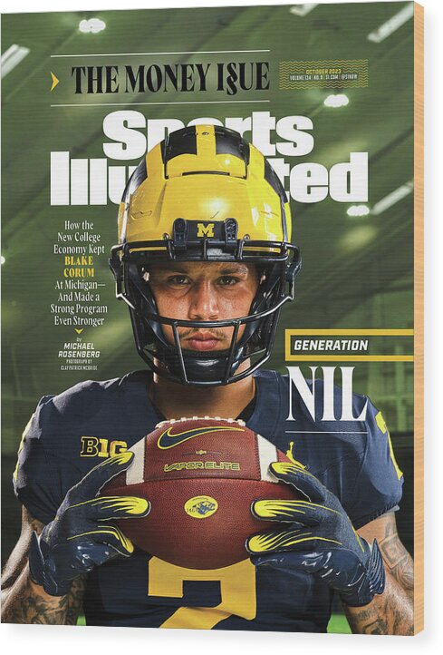 Generation Nil Wood Print featuring the photograph Generation NIL - Michigan Running Back Blake Corum, October 2023 Sports Illustrated Cover by Sports Illustrated