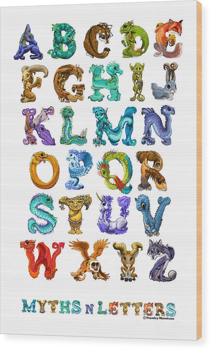 Alphabet Wood Print featuring the digital art Myths n Letters by Stanley Morrison