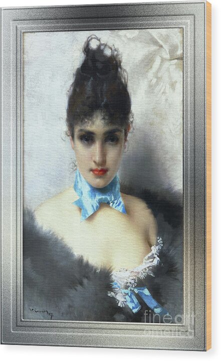 Portrait Of An Elegant Woman Wood Print featuring the painting Ritratto Di Donna Elegante by Vittorio Matteo Corcos Classical Art Old Masters Reproduction by Rolando Burbon