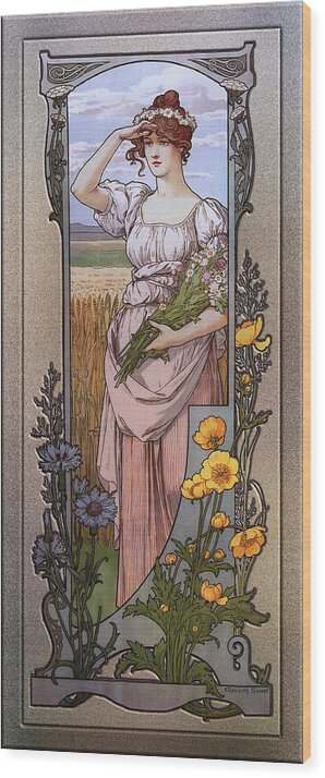 Wildflowers Wood Print featuring the painting Wildflowers by Elisabeth Sonrel by Rolando Burbon