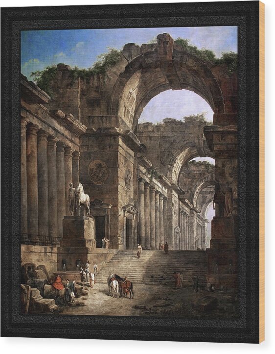 The Fountain Wood Print featuring the painting The Fountains by Hubert Robert by Rolando Burbon