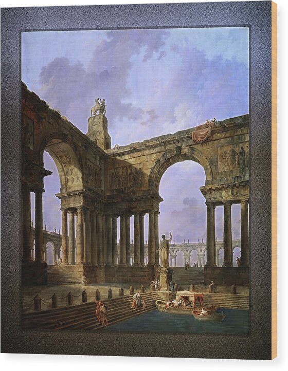 The Landing Place Wood Print featuring the painting The Landing Place by Hubert Robert by Rolando Burbon