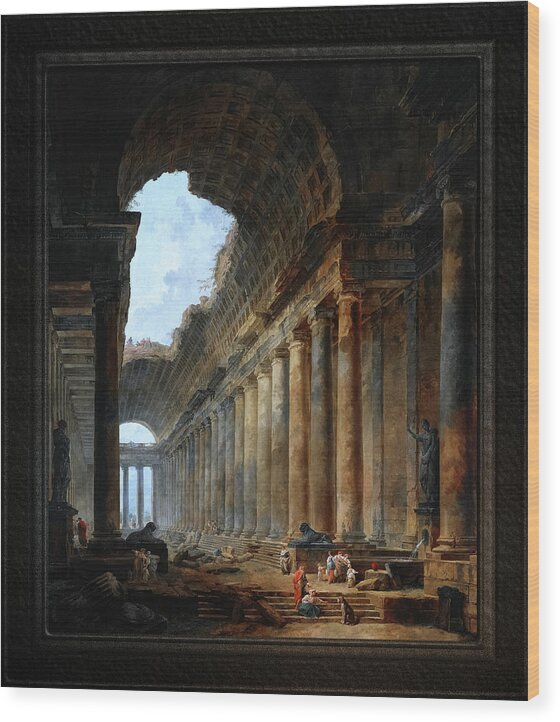 The Old Temple Wood Print featuring the painting The Old Temple by Hubert Robert Old Masters Fine Art Reproduction by Rolando Burbon