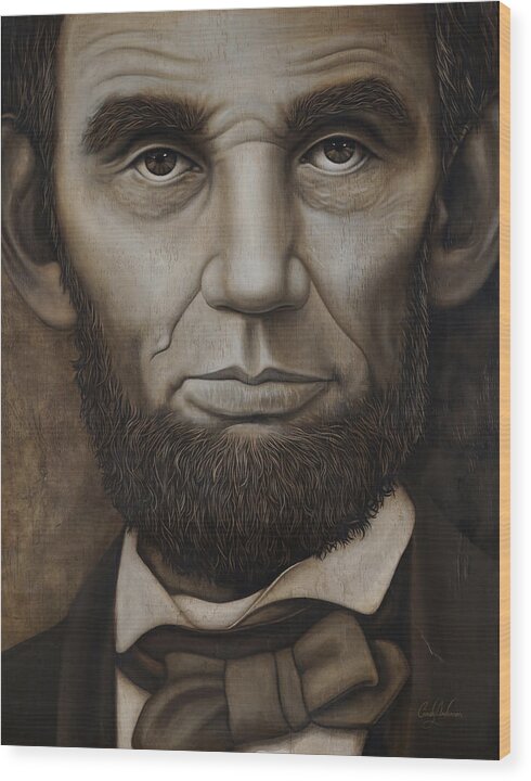 Abe Wood Print featuring the painting Abraham Lincoln on Wood by Cindy Anderson