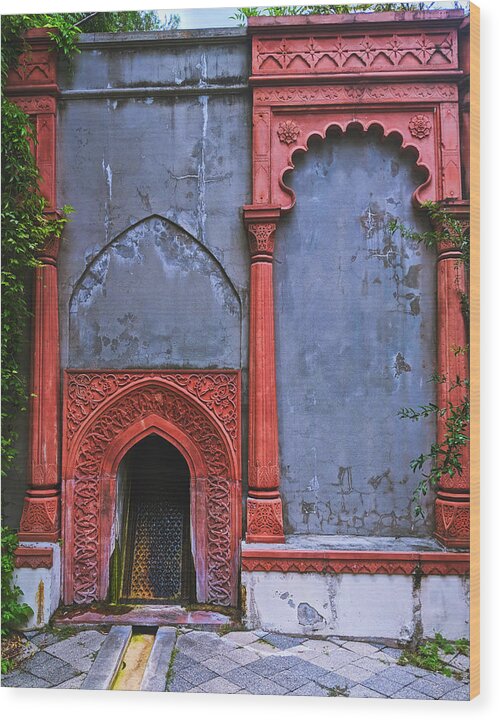 Building Wood Print featuring the photograph Ornate Red Wall by Portia Olaughlin