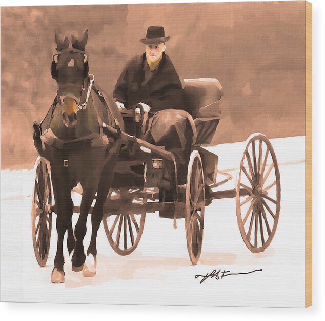 Carriage Wood Print featuring the digital art Amish Carriage by Bob Salo