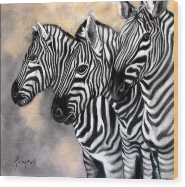Zebras Wood Print featuring the painting Zebra Crossing by Rae Andrews