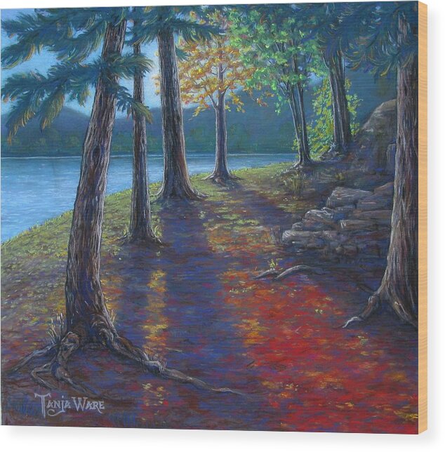Landscape Wood Print featuring the painting Fiery Fall Afternoon by Tanja Ware