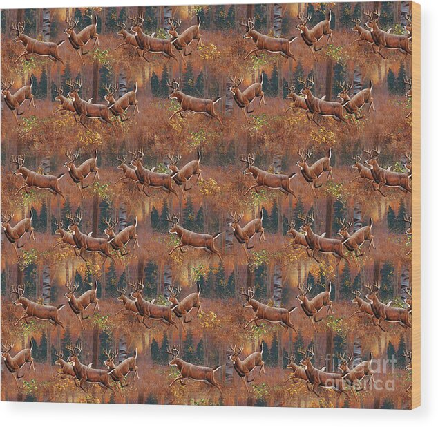 Cynthie Fisher Wood Print featuring the painting Deer Running douvet pillow design by JQ Licensing