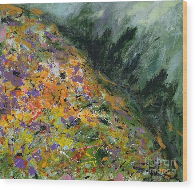 Acrylic Painting Wood Print featuring the painting Spring In The Mountain by Lidija Ivanek - SiLa