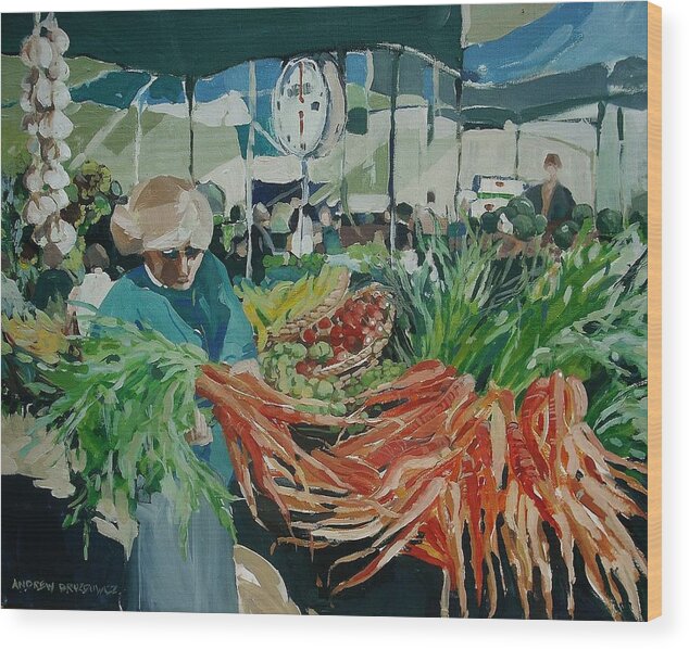 Vegetables Wood Print featuring the painting Farmers Market #1 by Andrew Drozdowicz